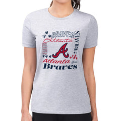 Atlanta Braves G-III 4Her by Carl Banks Women's Super-Slim Fit Lightweight Collage Team Graphic Crew Neck T-Shirt - Heather Gray T-shirts