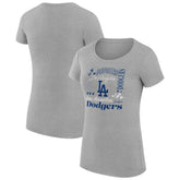Los Angeles Dodgers G-III 4Her by Carl Banks Women's Super-Slim Fit Lightweight Collage Team Graphic Crew Neck T-Shirt - Heather Gray T-shirts