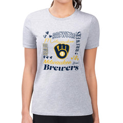 Milwaukee Brewers G-III 4Her by Carl Banks Women's Super-Slim Fit Lightweight Collage Team Graphic Crew Neck T-Shirt - Heather Gray T-shirts