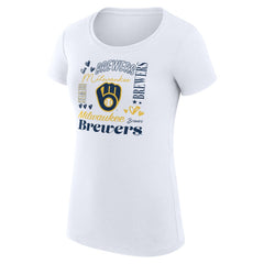 Milwaukee Brewers G-III 4Her by Carl Banks Women's Super-Slim Fit Lightweight Collage Team Graphic Crew Neck T-Shirt - White T-shirts