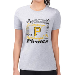 Pittsburgh Pirates G-III 4Her by Carl Banks Women's Super-Slim Fit Lightweight Collage Team Graphic Crew Neck T-Shirt - Heather Gray T-shirts