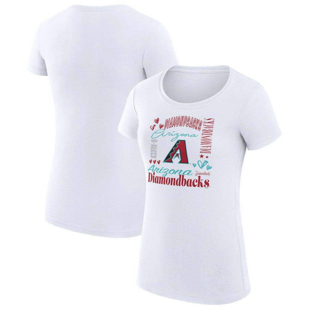Arizona Diamondbacks G-III 4Her by Carl Banks Women's Super-Slim Fit Lightweight Collage Team Graphic Crew Neck T-Shirt - White T-shirts