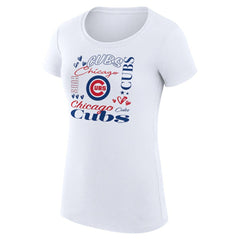 Chicago Cubs G-III 4Her by Carl Banks Women's Super-Slim Fit Lightweight Collage Team Graphic Crew Neck T-Shirt - White T-shirts