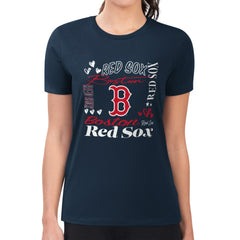 Boston Red Sox G-III 4Her by Carl Banks Women's Super-Slim Fit Lightweight Collage Team Graphic Crew Neck T-Shirt - Navy T-shirts