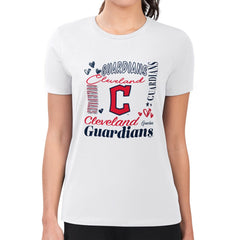 Cleveland Guardians G-III 4Her by Carl Banks Women's Super-Slim Fit Lightweight Collage Team Graphic Crew Neck T-Shirt - White T-shirts