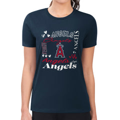 Los Angeles Angels G-III 4Her by Carl Banks Women's Super-Slim Fit Lightweight Collage Team Graphic Crew Neck T-Shirt - Navy T-shirts