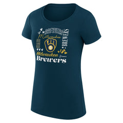 Milwaukee Brewers G-III 4Her by Carl Banks Women's Super-Slim Fit Lightweight Collage Team Graphic Crew Neck T-Shirt - Navy T-shirts