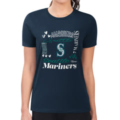 Seattle Mariners G-III 4Her by Carl Banks Women's Super-Slim Fit Lightweight Collage Team Graphic Crew Neck T-Shirt - Navy T-shirts