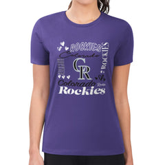 Colorado Rockies G-III 4Her by Carl Banks Women's Super-Slim Fit Lightweight Collage Team Graphic Crew Neck T-Shirt - Purple T-shirts