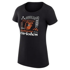 Baltimore Orioles G-III 4Her by Carl Banks Women's Super-Slim Fit Lightweight Collage Team Graphic Crew Neck T-Shirt - Black T-shirts