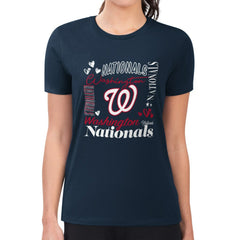 Washington Nationals G-III 4Her by Carl Banks Women's Super-Slim Fit Lightweight Collage Team Graphic Crew Neck T-Shirt - Navy T-shirts