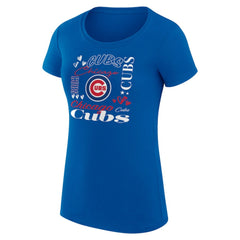 Chicago Cubs G-III 4Her by Carl Banks Women's Super-Slim Fit Lightweight Collage Team Graphic Crew Neck T-Shirt - Royal T-shirts