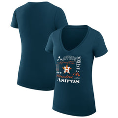 Houston Astros G-III 4Her by Carl Banks Women's Super-Slim Fit Lightweight Collage Team Graphic V-Neck T-Shirt - Navy T-shirts