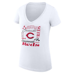 Cincinnati Reds G-III 4Her by Carl Banks Women's Super-Slim Fit Lightweight Collage Team Graphic V-Neck T-Shirt - White T-shirts