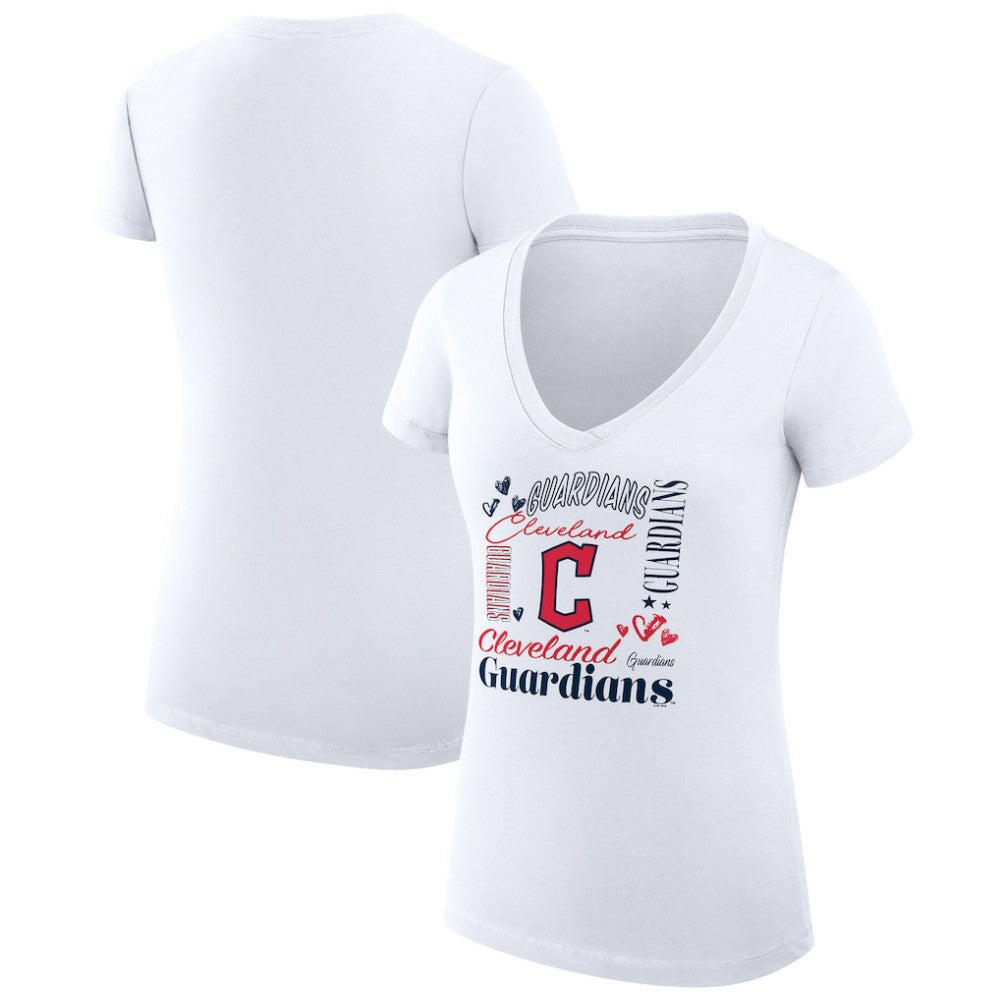 Cleveland Guardians G-III 4Her by Carl Banks Women's Super-Slim Fit Lightweight Collage Team Graphic V-Neck T-Shirt - White T-shirts