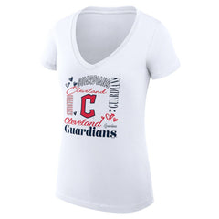 Cleveland Guardians G-III 4Her by Carl Banks Women's Super-Slim Fit Lightweight Collage Team Graphic V-Neck T-Shirt - White T-shirts