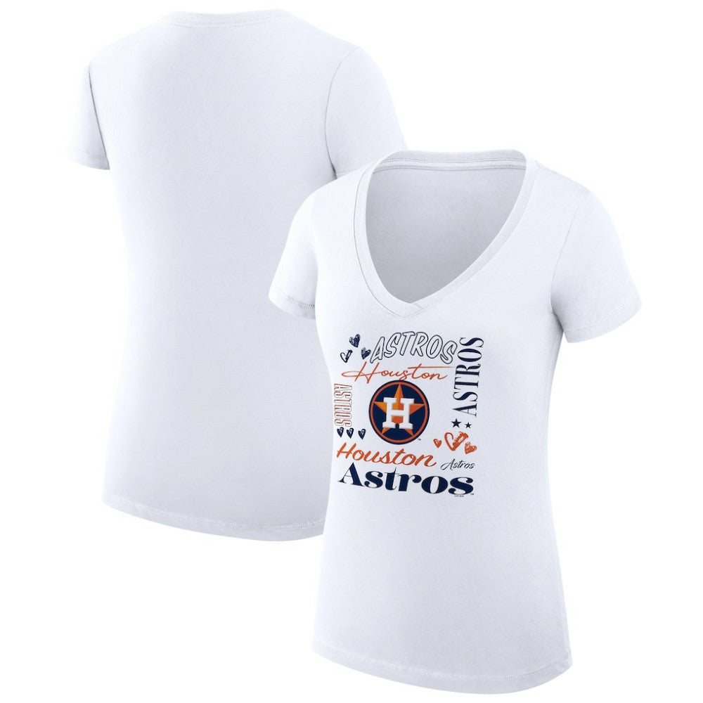 Houston Astros G-III 4Her by Carl Banks Women's Super-Slim Fit Lightweight Collage Team Graphic V-Neck T-Shirt - White T-shirts