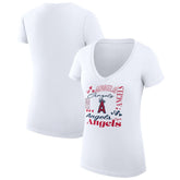 Los Angeles Angels G-III 4Her by Carl Banks Women's Super-Slim Fit Lightweight Collage Team Graphic V-Neck T-Shirt - White T-shirts