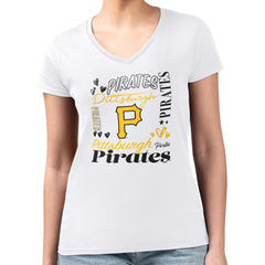 Pittsburgh Pirates G-III 4Her by Carl Banks Women's Super-Slim Fit Lightweight Collage Team Graphic V-Neck T-Shirt - White T-shirts