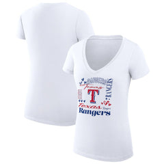 Texas Rangers G-III 4Her by Carl Banks Women's Super-Slim Fit Lightweight Collage Team Graphic V-Neck T-Shirt - White T-shirts
