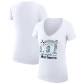 Seattle Mariners G-III 4Her by Carl Banks Women's Super-Slim Fit Lightweight Collage Team Graphic V-Neck T-Shirt - White T-shirts