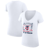 Minnesota Twins G-III 4Her by Carl Banks Women's Super-Slim Fit Lightweight Collage Team Graphic V-Neck T-Shirt - White T-shirts