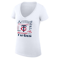 Minnesota Twins G-III 4Her by Carl Banks Women's Super-Slim Fit Lightweight Collage Team Graphic V-Neck T-Shirt - White T-shirts