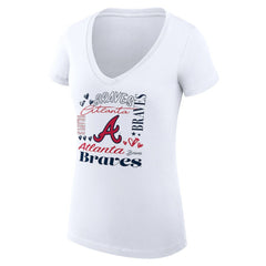 Atlanta Braves G-III 4Her by Carl Banks Women's Super-Slim Fit Lightweight Collage Team Graphic V-Neck T-Shirt - White T-shirts