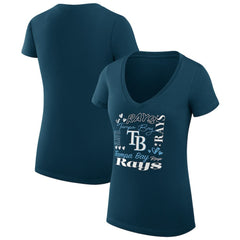 Tampa Bay Rays G-III 4Her by Carl Banks Women's Super-Slim Fit Lightweight Collage Team Graphic V-Neck T-Shirt - Navy T-shirts