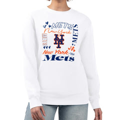 New York Mets G-III 4Her by Carl Banks Women's Collage Team Graphic Fleece Pullover Hoodie - White Hoodies