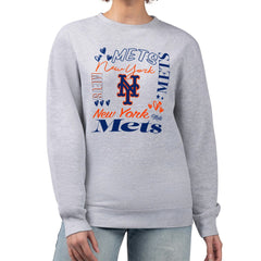 New York Mets G-III 4Her by Carl Banks Women's Collage Team Graphic Fleece Pullover Hoodie - Heather Gray Hoodies
