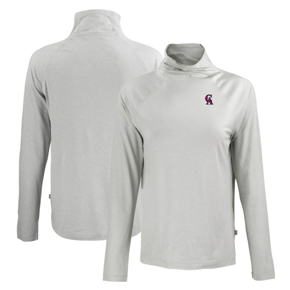 California Angels Cutter & Buck Women's Cooperstown Collection Coastline Epic Comfort Eco Recycled Funnel Neck Raglan Pullover Top - Gray Pullover