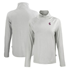 California Angels Cutter & Buck Women's Cooperstown Collection Coastline Epic Comfort Eco Recycled Funnel Neck Raglan Pullover Top - Gray Pullover