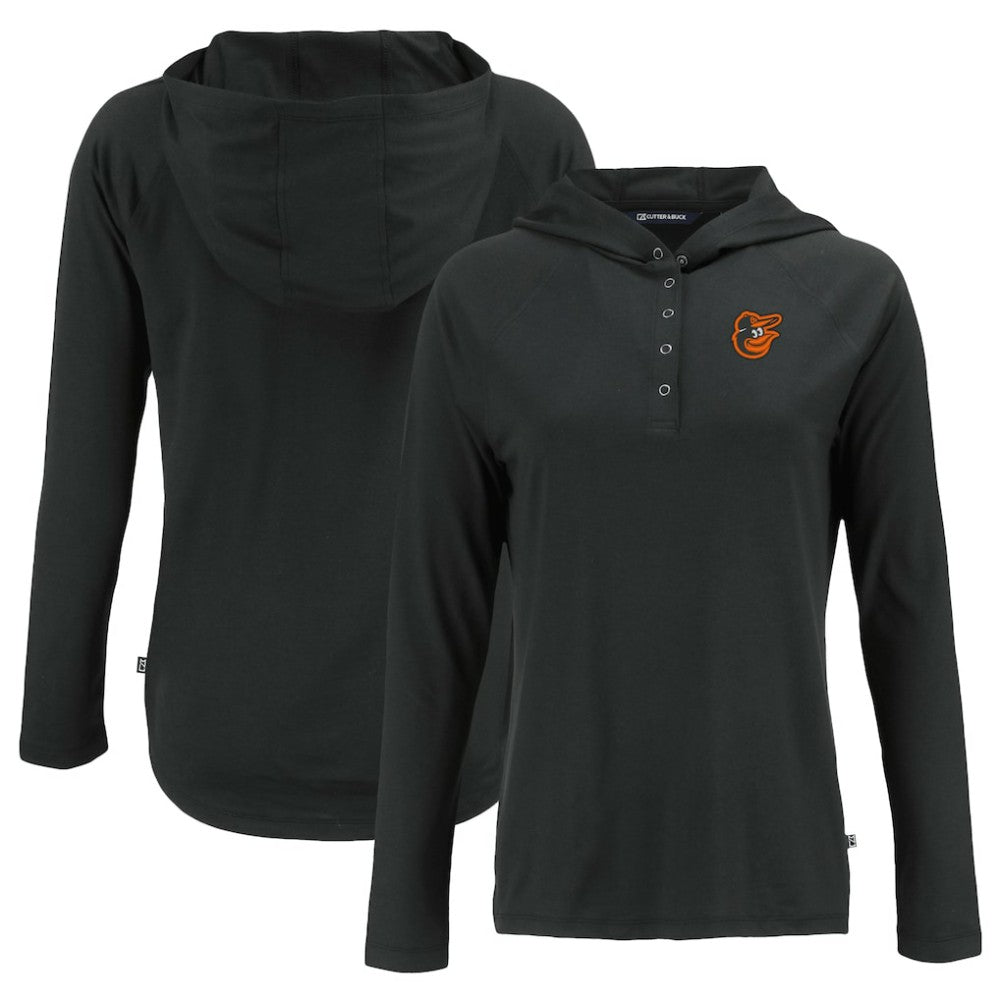 Baltimore Orioles Cutter & Buck Women's Coastline Epic Comfort Eco Recycled Hoodie Raglan Long Sleeve T-Shirt - Black Hoodies
