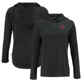 Cincinnati Reds Cutter & Buck Women's Coastline Epic Comfort Eco Recycled Hoodie Raglan Long Sleeve T-Shirt - Black Hoodies