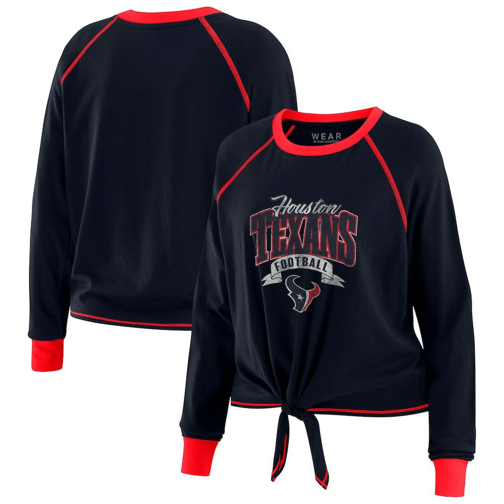 Houston Texans WEAR by Erin Andrews Women's Tie-Front Long Sleeve Top Navy/Red