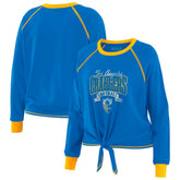 Los Angeles Chargers WEAR by Erin Andrews Women's Tie-Front Long Sleeve Top Powder Blue/Yellow