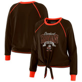 Cleveland Browns WEAR by Erin Andrews Women's Tie-Front Long Sleeve Top Brown/Orange