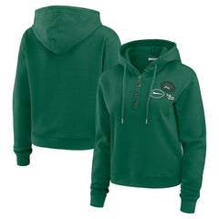 New York Jets WEAR by Erin Andrews Women's Waffle Hoodie Pullover Top Green