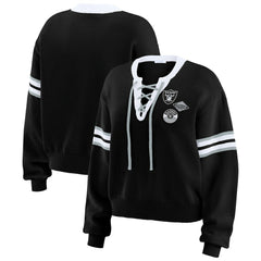 Las Vegas Raiders WEAR by Erin Andrews Women's Lace-Up Pullover Sweatshirt Black