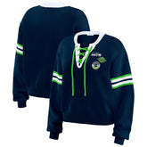 Seattle Seahawks WEAR by Erin Andrews Women's Lace-Up Pullover Sweatshirt Navy