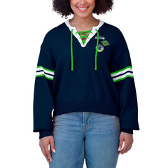 Seattle Seahawks WEAR by Erin Andrews Women's Lace-Up Pullover Sweatshirt Navy