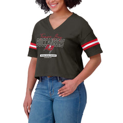 Tampa Bay Buccaneers WEAR by Erin Andrews Women's Color Block Boxy Modest Crop V-Neck T-Shirt Orange