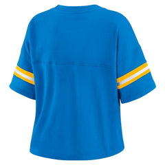 Los Angeles Chargers WEAR by Erin Andrews Women's Color Block Boxy Modest Crop V-Neck T-Shirt Powder Blue