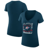Oklahoma City Thunder G-III 4Her by Carl Banks Women's Super-Slim Fit Lightweight Team Name Collage Graphic V-Neck T-Shirt Navy