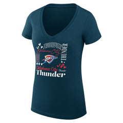 Oklahoma City Thunder G-III 4Her by Carl Banks Women's Super-Slim Fit Lightweight Team Name Collage Graphic V-Neck T-Shirt Navy
