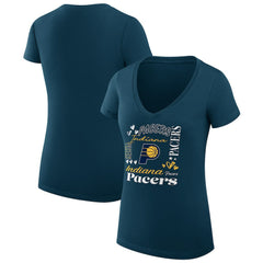 Indiana Pacers G-III 4Her by Carl Banks Women's Super-Slim Fit Lightweight Team Name Collage Graphic V-Neck T-Shirt Navy