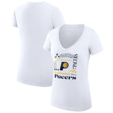 Indiana Pacers G-III 4Her by Carl Banks Women's Super-Slim Fit Lightweight Team Name Collage Graphic V-Neck T-Shirt White