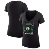 Boston Celtics G-III 4Her by Carl Banks Women's Super-Slim Fit Lightweight Team Name Collage Graphic V-Neck T-Shirt Black