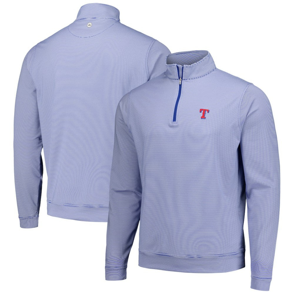 Texas Rangers Peter Millar Perth Sugar Stripe Performance Quarter-Zip Top - Royal Tops